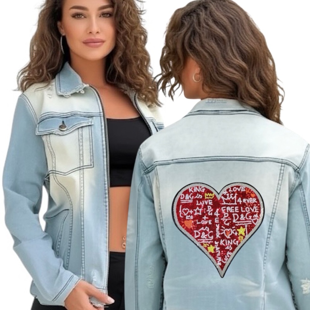 Adventure-Ready Oversized Jean Jacket with Sequin Heart Personalize Your Own!
